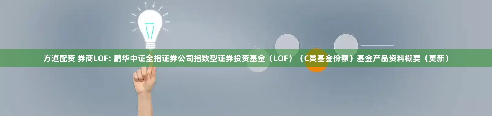 方道配资 券商LOF: 鹏华中证全指证券公司指数型证券投资基金(LOF)(C类基金份额)基金产品资料概要(更新)